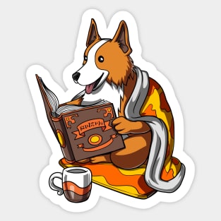 Corgi Book Reading Dog Sticker